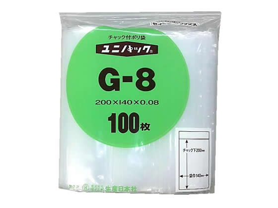 ●サイズ：チャック下２００×幅１４０ｍｍ●厚み：０．０８ｍｍ●厚口タイプ●チャック付き●食品衛生基準品●注文単位：１パック（１００枚）