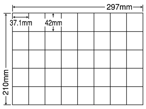●仕様：４０面●シートサイズ：Ａ４（２１０ｍｍ×２９７ｍｍ）●ラベルサイズ（横×縦）：３７．１×４２ｍｍ●対応プリンタ：インクジェット（染料のみ）、モノクロレーザー、モノクロコピー、熱転写※顔料系イン