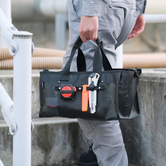 アイリスオーヤマ メッシュツールバッグ ボックス W35cm ポケット付