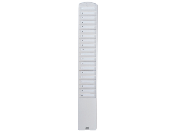 ●タイムカードラック２０人用●サイズ：幅１０１×高さ６８３ｍｍ●再生樹脂１５％使用●重量：約４００ｇ●主な材質：ポリスチレン樹脂