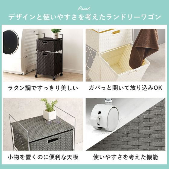 萩原 ランドリーワゴン 幅40cm ホワイト RAN-2457WH 通販【フォレスト
