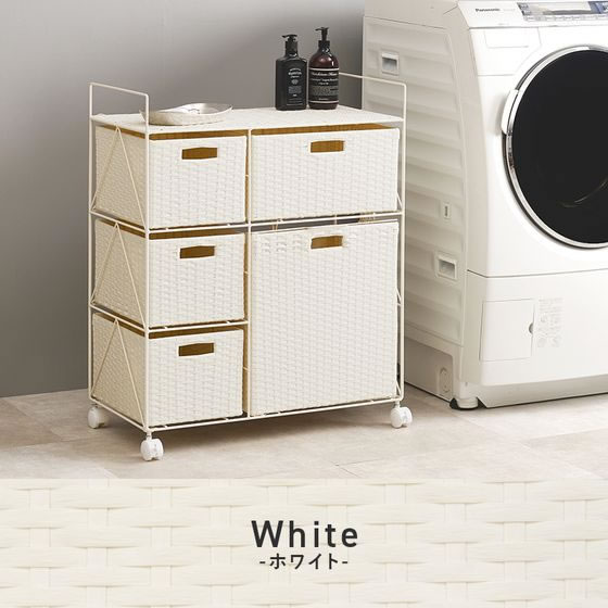 ※ ラタン調ランドリーワゴン 幅65cmタイプ ホワイト [8257] ラタン調ランドリーワゴン（ランドリーワゴン/バスケット