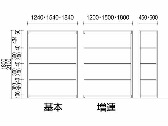コクヨ 中軽量ラック 基本 W1240×D450×H1800 MA-6455N 通販