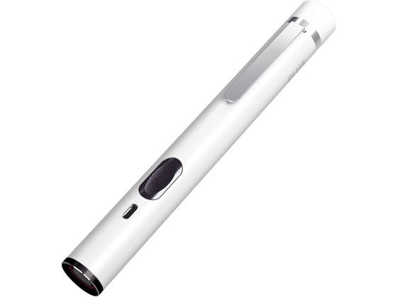 ●色：ホワイト●種類：高輝度赤色光（ドット）●外寸法：Ｗ１２０×φ１４ｍｍ●使用電池：単４乾電池×１●出力：１ｍＷ（クラス２）●波長：６３５ｎｍ（赤色光）●電池寿命：連続点灯約５時間（アルカリ電池使用