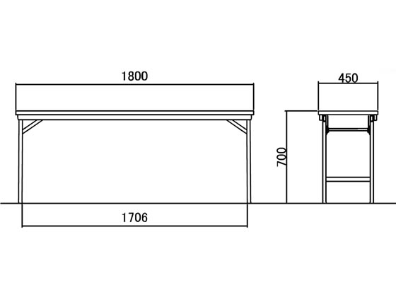 アイリスチトセ 折りたたみテーブル 棚なし W1800×D450 ナチュラル