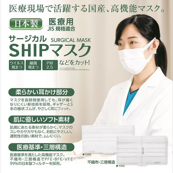 シップヘルスケア サージカルSHIPマスク ふつう 30枚入 9-1124-11 通販