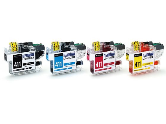 ●カラー：ブラック、シアン、マゼンタ、イエロー●インク種類：顔料（ＢＫのみ）、染料●セット内容：インクカートリッジ（４個）、取扱説明書（１枚）●対応カートリッジ：ブラザー LC411-4PK●対応機種