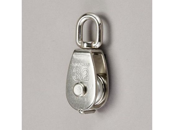 ●使用荷重：２７２ｋｇ●使用ロープ径：〜７．９ｍｍ●車径：３１ｍｍ●全長：９７ｍｍ●重量：１９０ｇ●材質：ステンレス（ＳＵＳ３０４）●スイベル式●耐食性、耐久性に優れています。