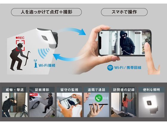 ムサシ 20W ワイド 追尾式LEDセンサーライト Wi-Fiカメラ C-AC1020TA