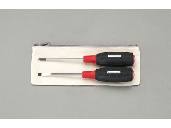 ●２本組●（＋）ドライバー：先端×軸径：＃２×６．０ｍｍ、軸長：１００ｍｍ●（−）ドライバー：刃幅×刃厚：６．０×０．９ｍｍ、軸長：１００ｍｍ●ハンドルは滑りにくく、力の入るスリット形状●打撃できる貫