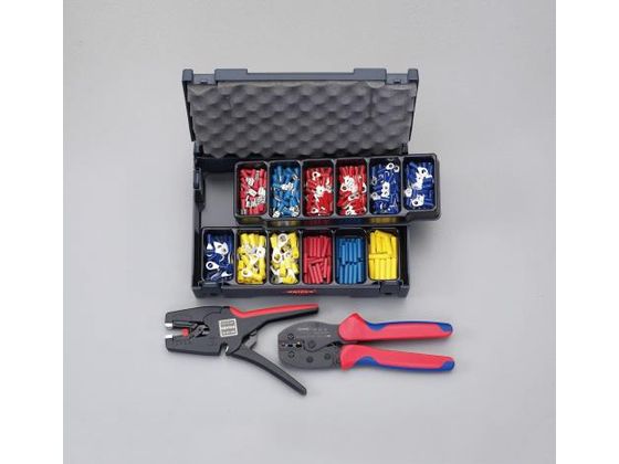 ●メーカー：ＫＮＩＰＥＸ（クニペックス）●型番：９７９０２２●【セット内容】： 圧着ペンチ（ＥＡ５３８ＫＨ−１５）×１ ワイヤーストリッパー（ＥＡ５８０ＭＢ−１１）×１ 丸形絶縁圧着端子： φ４．０ｍ