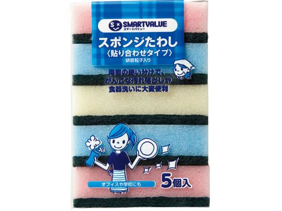 ●外形寸：縦１１０×横６０×厚み３２ｍｍ●色：ピンク、ブルー×各２個、イエロー×１個●耐熱温度：９０度●材質：ポリエステル（研磨粒子入り不織布）、ポリウレタン●注文単位：１パック（５個）