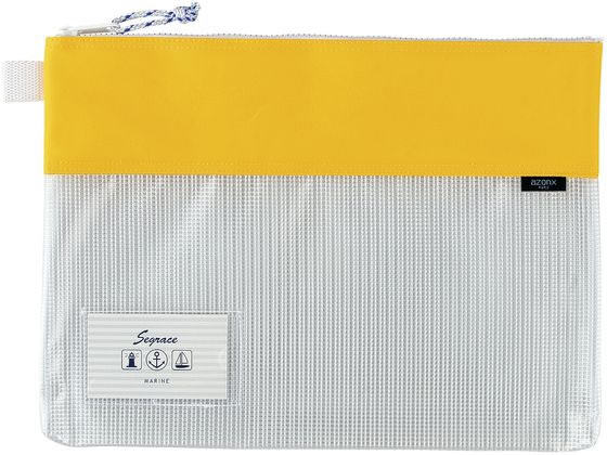●サイズ：Ａ４タイプ（縦２６０×横３５５ｍｍ）●マチ幅：１５ｍｍ●カラー：イエロー●材質：上部本体材質／ナイロン、下部本体材質／ビニール、ファスナー・スライダー材質／ＰＯＭ樹脂（ポリアセタール）●タイ