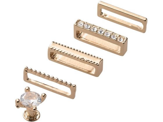 ●セット内容：リング×４、ピンズ×１ ●材質：亜鉛合金 ●カラー：ストーン ●対応サイズ：リング内寸：Ｗ１４．５×Ｈ３．５以下、ピンズ対応穴径：シリコンバンドφ２．０〜φ４．０・レザーバンドφ３．５〜