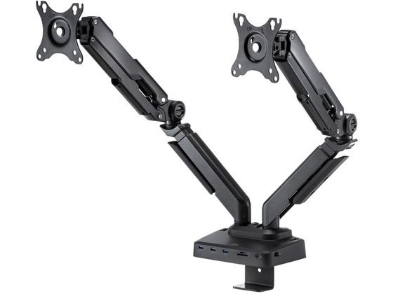 ●出荷形態：ノックダウン組立式（お客様組み立て） ●梱包：１個口／４６５×４４０×１４０ｍｍ・約５．１５ｋｇ ●取付け方法：クランプ、グロメット ●画面数：２台 ●対応モニタサイズ：最大３２インチ ●