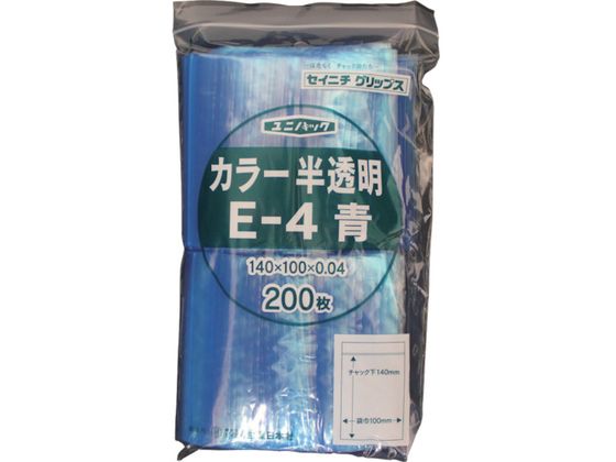 ●型番：E-4-CB●入数：200枚●厚さ（mm）：0．04 ●縦（mm）：140 ●色：半透明ブルー ●横（mm）：100●厚さ：0．04mm●ポリエチレン（PE）
