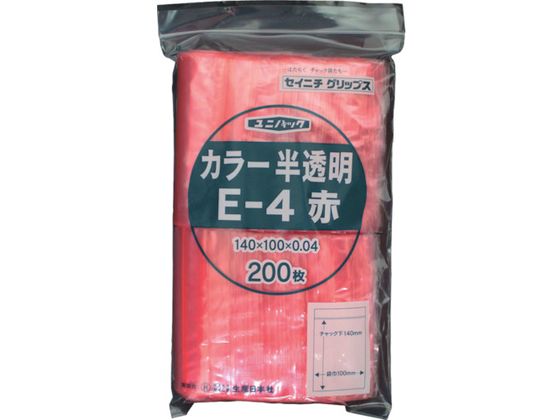 ●型番：E-4-CR●入数：200枚●厚さ（mm）：0．04 ●縦（mm）：140 ●色：半透明レッド ●横（mm）：100●厚さ：0．04mm●ポリエチレン（PE）