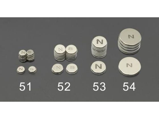 ●吸着力：３４０ｇｆ／ｃｍ２●材質：ネオジウム磁石（Ｎ３５・ニッケルメッキ加工）●サイズ：φ６．４ｍｍ●厚み：１．５ｍｍ●接着硬化時間：２４時間●入数：Ｎ：６個、Ｓ：６個●非着磁面に便利な粘着付マグネ