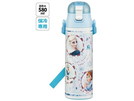 ●絵柄：アナと雪の女王 ●材質：本体＝ステンレス鋼、フタ＝ポリプロピレン、キャップ＝ＡＢＳ樹脂、パッキン＝シリコーンゴム、底板＝エラストマー●保冷効力：８度以下（６時間）●容量：５８０ｍｌ