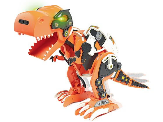 ２つの動作モードでテックドーザロボレックスは、ガオーとほえてノシノシ歩く、恐竜ロボットキットです。付属の赤外線リモコンで、前進やバック、左右に曲がる、ガオーとほえるなどの操作ができます。３つのモードを