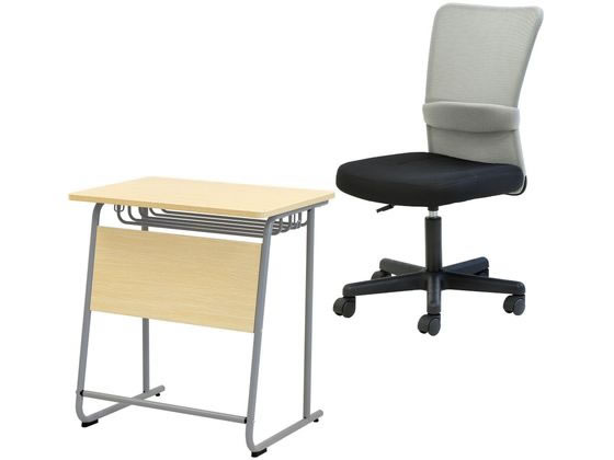 ●カラー：天板／ナチュラル、チェア／ライトグレー●サイズ：学習机／幅６５０×奥行４５０×高さ７００ｍｍ、チェア／幅５２０×奥行５８５×高さ８７０〜９８０（座面高４２０〜５４０）ｍｍ●材質：学習机／天板