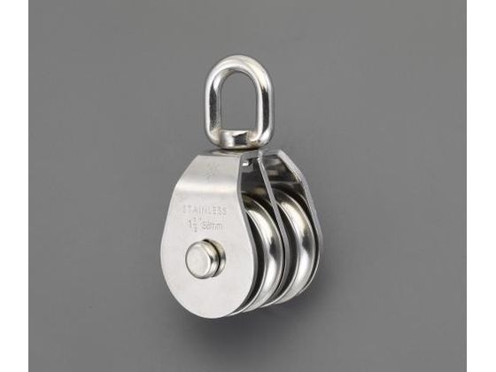 ●材質：ステンレス（ＳＵＳ３１６）●車径：２５．４ｍｍ●全長：８３．３ｍｍ●使用ロープ径：６．４ｍｍ●使用荷重：１８０ｋｇ●スイベル式（３６０°回転）