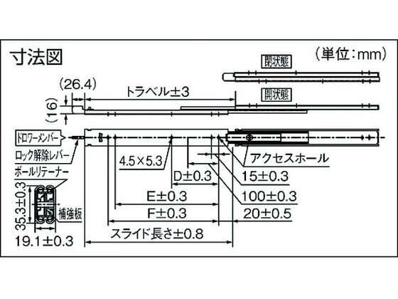 アキュライド クローズドロックスライドレール長さ508mm C301-20CL