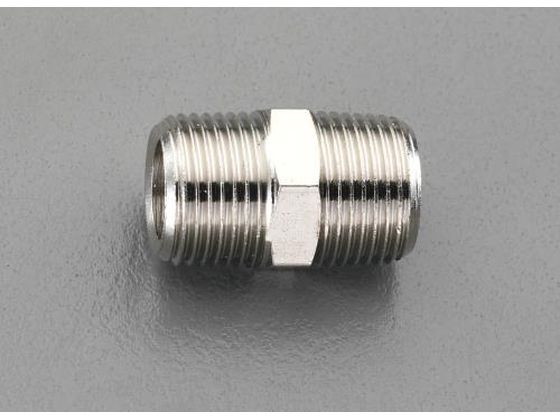 ●材質：真鍮（ニッケルメッキ）●最高使用圧力：０．８ＭＰａ●ねじ径：Ｒ（ＰＴ）１／８"●ねじ有効長：７．６ｍｍ●六角対辺：１２ｍｍ●全長：１９．７ｍｍ●重量：約９ｇ