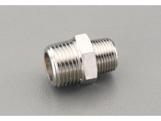 ●材質：真鍮（ニッケルメッキ）●最高使用圧力：０．８ＭＰａ●ねじ径：Ｒ（ＰＴ）１／４"×Ｒ（ＰＴ）３／８"●ねじ有効長：１１×１１．６ｍｍ●六角対辺：１７ｍｍ●全長：２６．６ｍｍ●