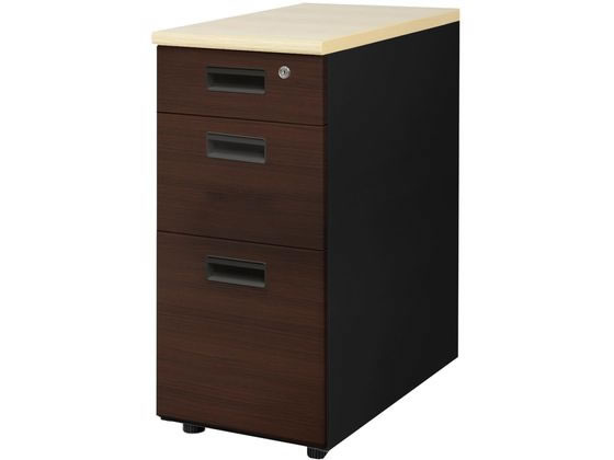 ●外寸法：幅３００×奥行６００×高さ７００ｍｍ●カラー：本体／ブラック・天板／ナチュラル・袖箱／ダークブラウン●材質：天板／パーティクルボード・メラミン化粧板、フレーム／スチール・粉体塗装●機能：オー