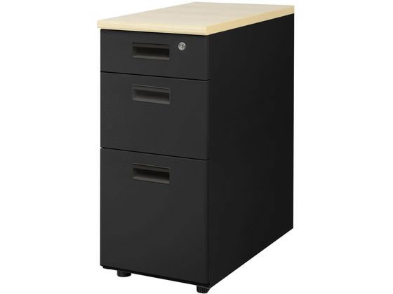 ●外寸法：幅３００×奥行６００×高さ７００ｍｍ●カラー：本体／ブラック・天板／ナチュラル・袖箱／ブラック●材質：天板／パーティクルボード・メラミン化粧板、フレーム／スチール・粉体塗装●機能：オールロッ