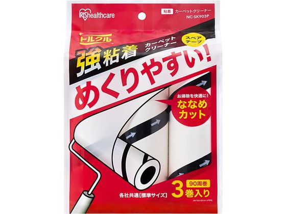 ●仕様：カーペットクリーナースペアテープ●テープサイズ：各社共通標準サイズ／幅１６０ｍｍ×芯内径３８ｍｍ●９０周巻き●ななめカット●色：ホワイト●強粘着●材質：基材・芯・はくり紙／紙、粘着剤／合成ゴム