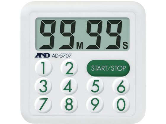 ●型番：AD5707●最大計時：99分99秒 ●最小計時（秒）：1 ●電源：単4乾電池×1個（付属）●縦×横×厚さ：69×69×27mm ●設定範囲：アラームセット時間 ●タイマー数：1チャンネル ●
