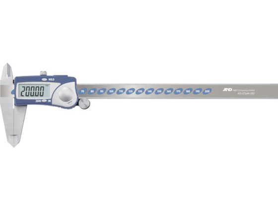 ●型番：AD5764A-200●測定範囲（mm）：0〜200 ●電源：コイン型リチウム電池（CR2032）×1個（付属）。 ●器差（mm）：±0．03 ●最小表示（mm）：0．01 ●外側用ジョウ（m