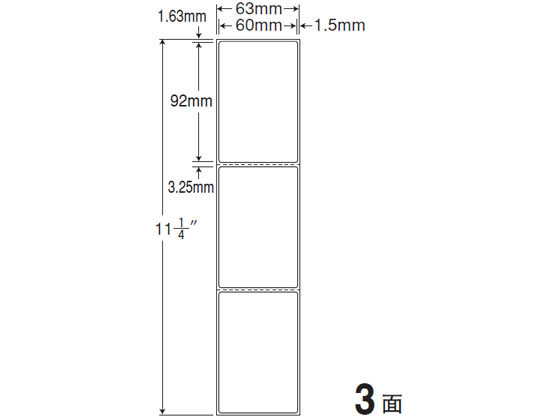 ●面数：３●シートサイズ：連帳８３ｍｍ×２８６ｍｍ●ラベルサイズ：６０ｍｍ×９２ｍｍ●サーマルプリンタ対応●入数：２０００折（５００折×４）（６０００枚）