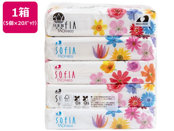 マスコー製紙 ソフィアタッチエコ ティッシュペーパー 150組 5個×20