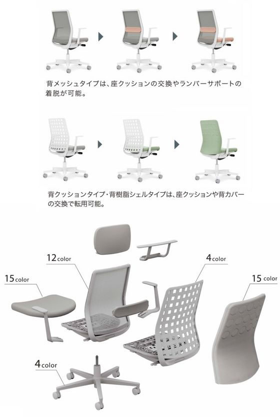 モネット　背メッシュ（ライトグレー）　本体ホワイトグレー座パーシアンレッド　Ｕ C03-W102U-WAGE2AG1 66589532 送料無料 コ コクヨ モネット 背メッシュ L肘 ホワイトグレー ライトグレー