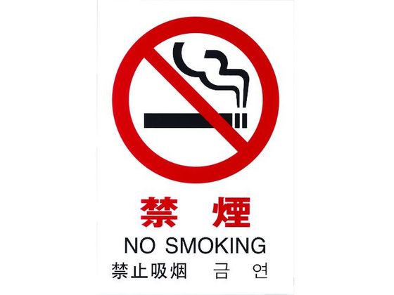 ●型番：TGP2032-1●取付仕様：粘着シール ●縦（mm）：300 ●横（mm）：200 ●色：白地 文字赤と黒 ピクト赤と黒 ●表示内容：禁煙 ●厚さ（mm）：2●取付方法：貼付タイプ（テープ付