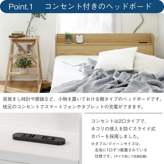 ナカバヤシ RUES 棚・コンセント付き収納ベッド シングル