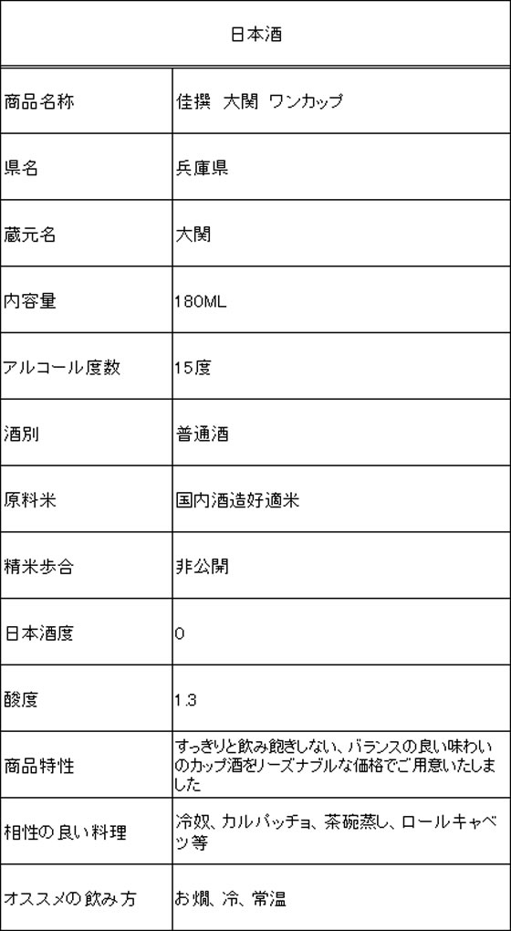酒 兵庫 大関 佳撰 大関 ワンカップ 180ml Forestway 通販フォレストウェイ