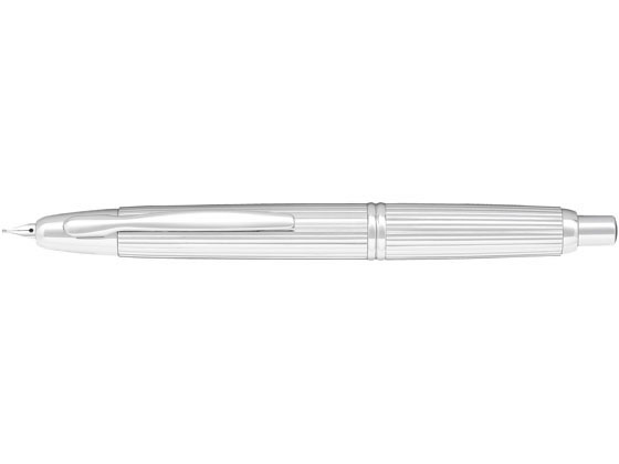 ●化粧箱入り●本体サイズ：最大径１３．３ｍｍ、全長１４０ｍｍ●重量：３２．０ｇ●ペン種：硬めの中字●ペン先：１８Ｋ●材質：（軸）黄銅、ロジウム仕上、（クリップ）特殊鋼●方式：ノック式●適合コンバーター