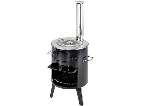 ●製品サイズ：幅４５０×奥行５５０×高さ９５０ｍｍ●収納サイズ：３９０×３７５×４３５●重量：６．３ｋｇ●材質 本体・ツバ・扉・脚部：普通鋼板（表面加工＝ほうろう）、バーベキュー網・目皿・ハンドル・組