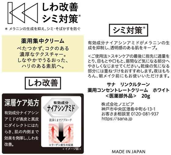 常盤薬品工業 SANA サナ リンクルターン 薬用 コンセントレート クリーム ホワイト 20g 薬用コンセントレートセラム ホワイト／薬用コンセントレートクリーム