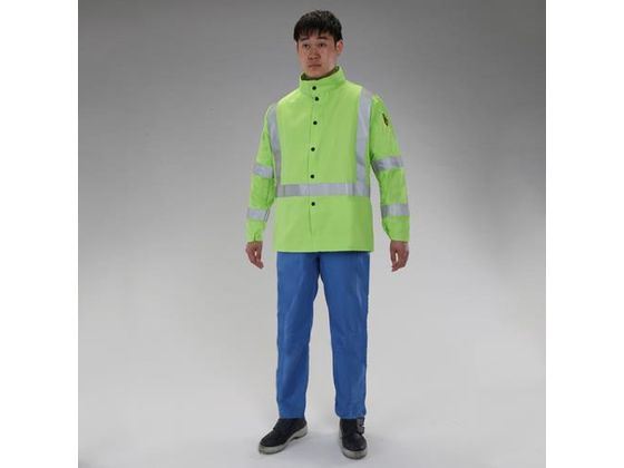 ●サイズ：ＸＬ●材質：難燃処理コットン●反射テープ付●目立ちやすい蛍光色ジャケット●ハーネスを通せるリング