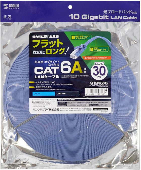 名入れ無料】 サンワサプライ LANケーブル CAT6 フラットタイプ 1Gbps 250MHz ギガビット イーサネットケーブル RJ45コネクタ  ツメ折れ