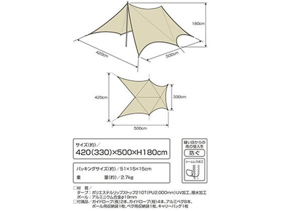 キャプテンスタッグ トレッカー フライタープセットUV UA-1090 トレッカー フライタープセットUV（カーキ） - アウトドア