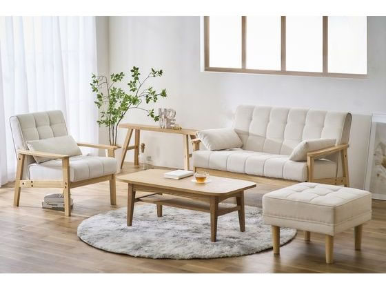 アイリスオーヤマ 1人掛けウッドフレームソファ オフホワイト WFS-1