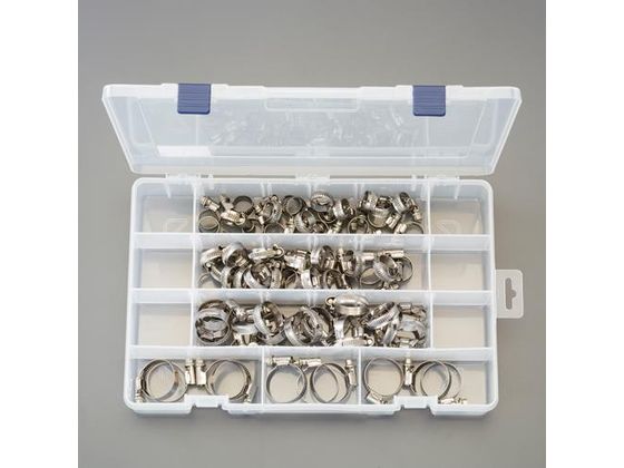 ●材質：オールステンレス（ＳＵＳ３０４）●バンド幅：９ｍｍ●適合直径：１０〜１６ｍｍ、１２〜２２ｍｍ、１６〜２７ｍｍ、２０〜３２ｍｍの４種セット●ケースサイズ：３３０×２２１×５０ｍｍ●ＥＡ４６３ＨＥ