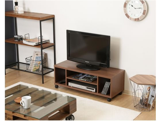 不二貿易 キャスター付きTV台 ミディアムブラウン 99536 通販