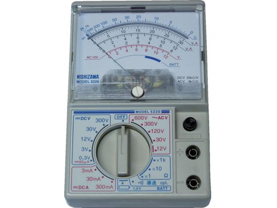 ●型番：5220-05●直流電圧（V）：300 ●交流電圧（V）：600 ●抵抗（Ω）：2M ●直流電流（A）：0．3 ●電源：単3乾電池（R6P）×1本（付属） ●高さ（mm）：136 ●奥行（mm